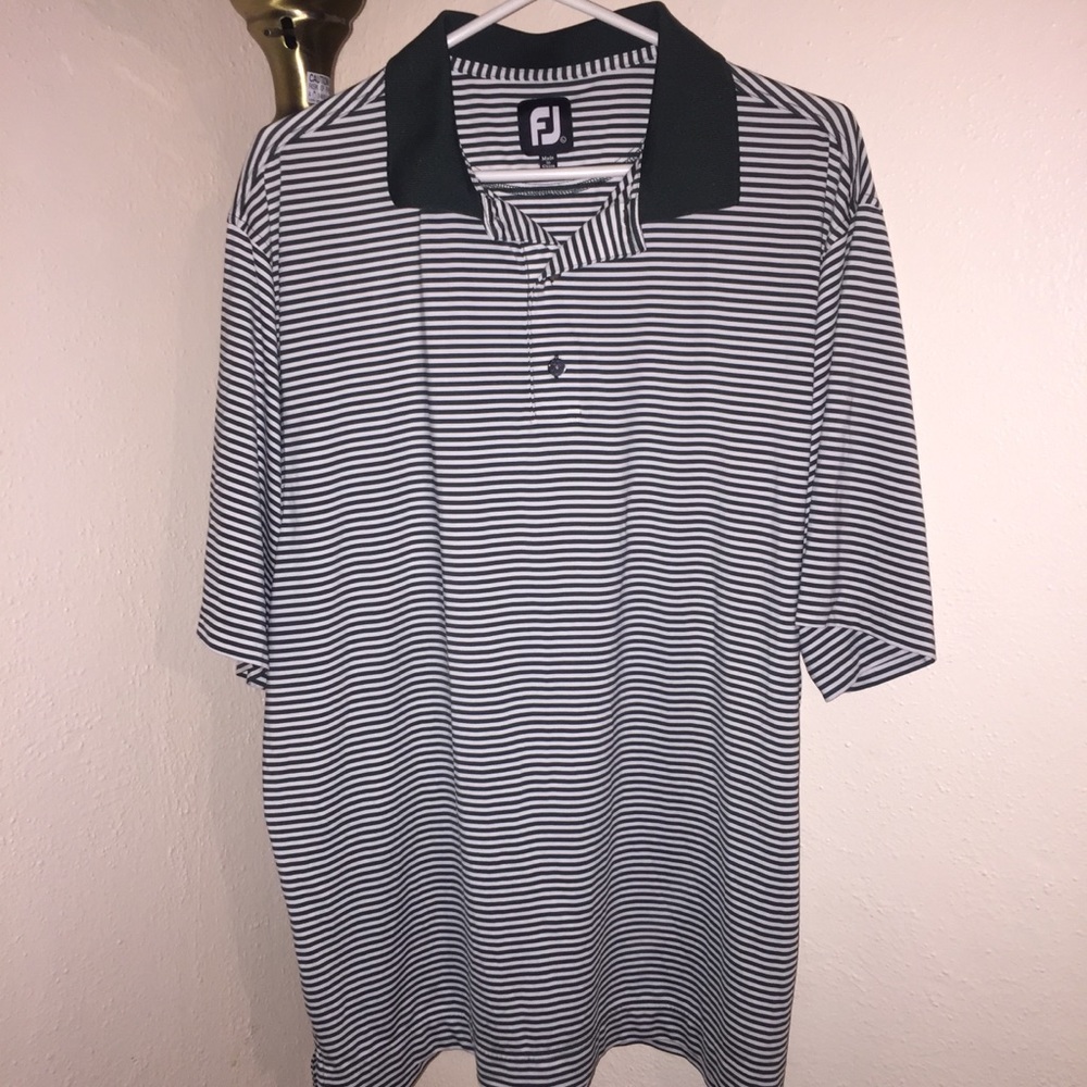 FootJoy Pine Green/White Striped Golf Polo Large
